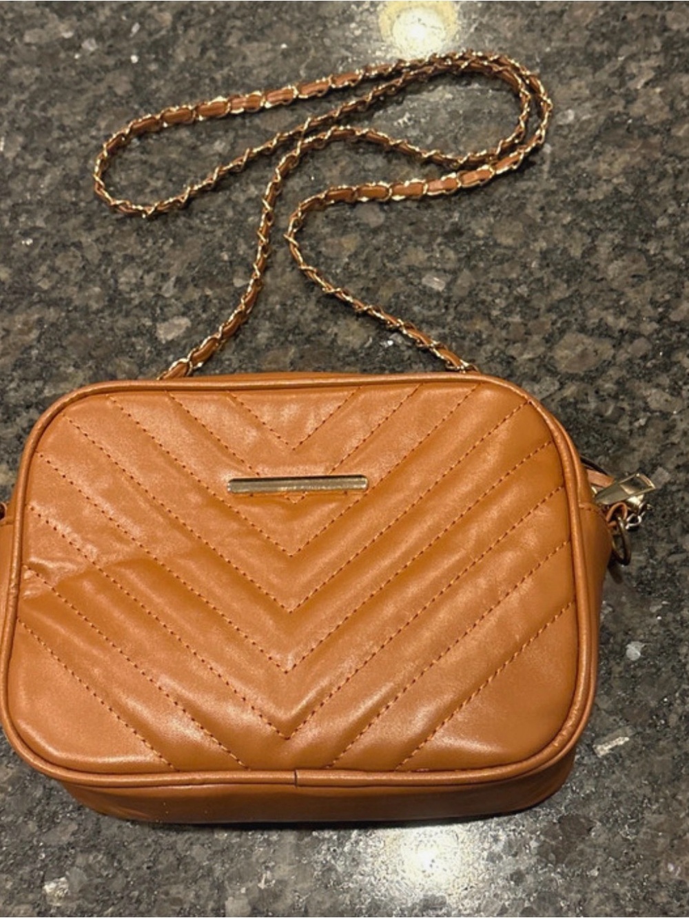 Quilted Tan Crossbody Bag with Chain Strap